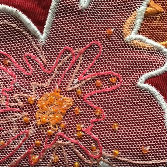 Susan Bristol Red Skirt With Beading and Floral Details Size 8 - Picture 5 of 11